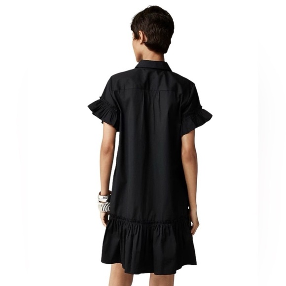 J. Crew Amelia Cotton Poplin Shirt Dress in Black Size XXS Mini Ruffled - Picture 4 of 12